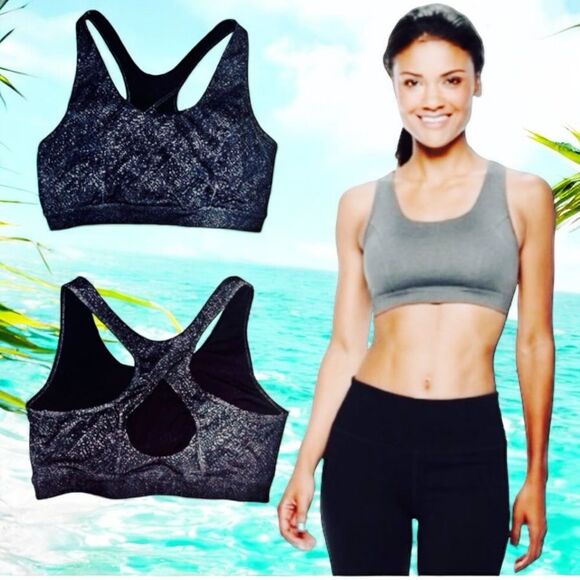 Tek Gear EUC High Impact Activewear Sports Bra Dark Gray Patterned Size L - Picture 1 of 16